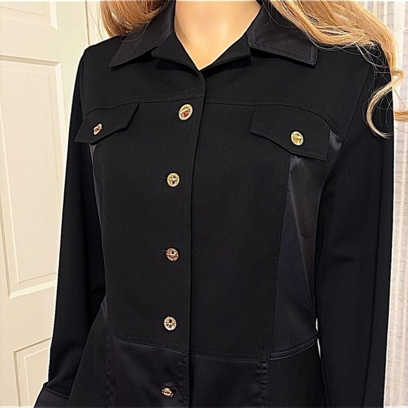 St. John Black Jacket Panels Look Like Silk Excellent Condition - Picture 1 of 11